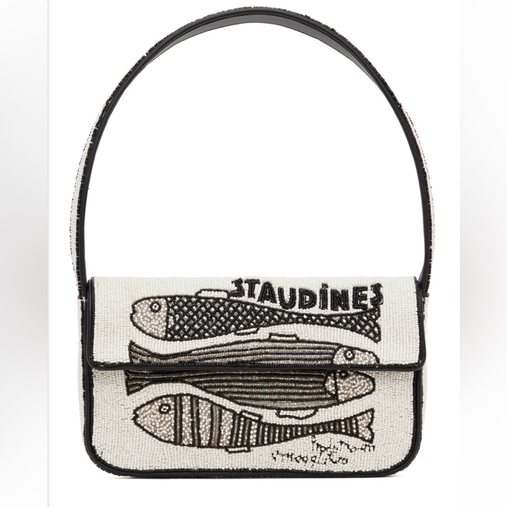 Staud Tommy Bag Black and White Beaded fish staudines Shoulder Bag